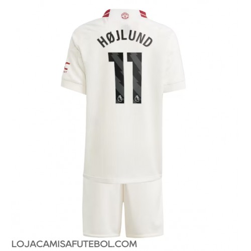 Camisa de Futebol Manchester United Rasmus Hojlund #11 Equipamento Alternativo Infantil 2023-24 Manga Curta (+ Calças curtas)